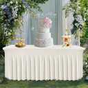 White Table Skirt, Wrinkle-Free Spandex Table Covers 6ft, Elastic Fitted Washable Tablecloth for Rectangle Tables for Wedding, Banquet, Party, Events