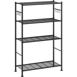 4-Tier Storage Shelves with 6 Hooks, 33.2" x 12.7" x 57.3", Black