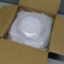 Nervure 50 Pack White Plastic Bowls with Gold Rim - 12oz Disposable Soup Bowls - Heavy Duty Dessert Bowl, Salad Bowl Perfect for Weddings, Parties, Thanksgiving and Everyday Use (8.2inch)