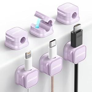 6 Pack Magnetic Cord Holder, Cord Organizer Cable Clip for Desk Management, JOYROOM Smooth Adjustable Cable Clip, Wire Holder Keeper Organizer for Home Office Desk Phone Car Wall Desktop Nightstand