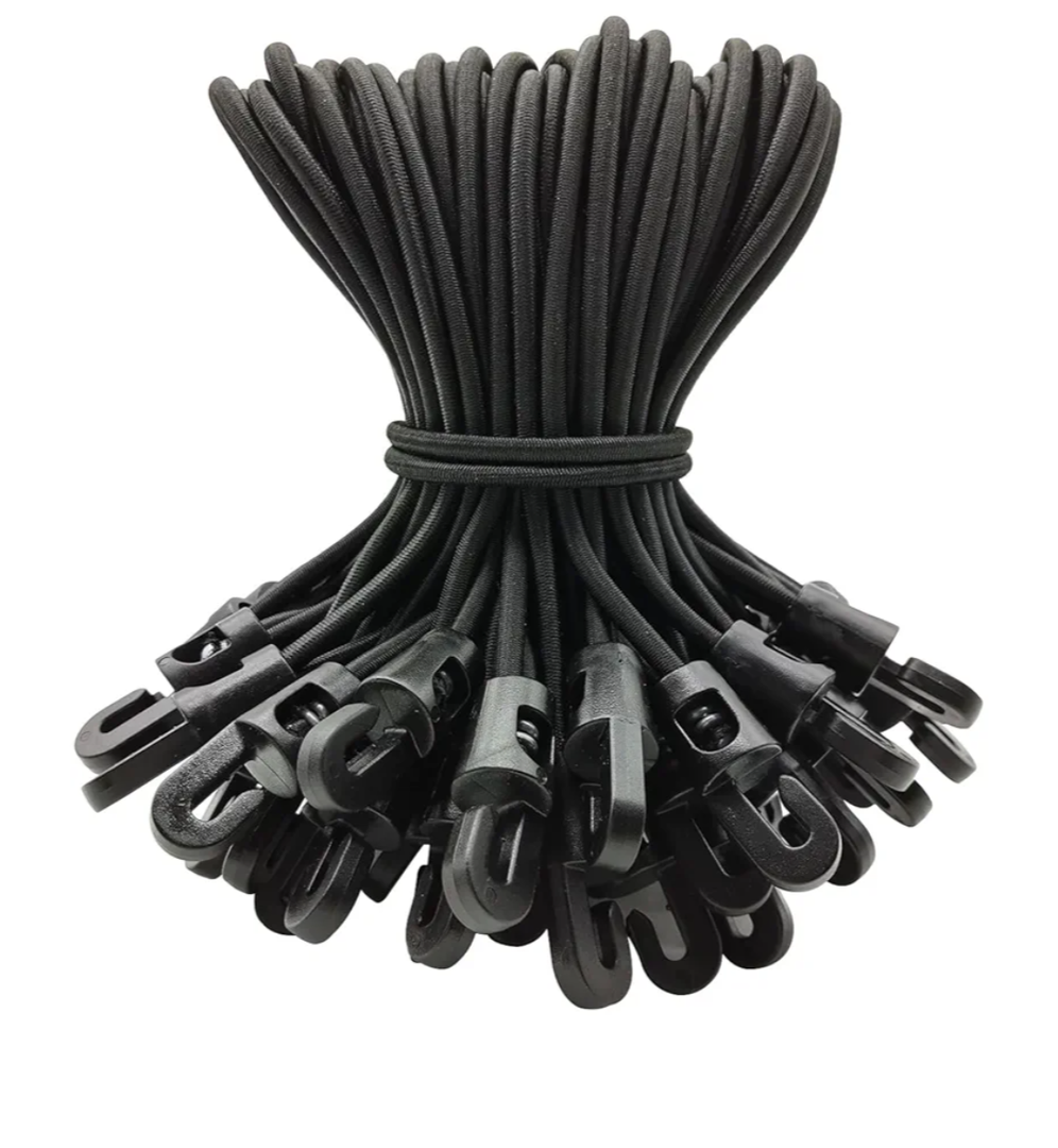 Small Bungee Cords with Hooks 6 Inch, 50 Pcs Short Bungee Cords with Hooks, Adjustable Heavy Duty Tarp Straps Outdoor for Tarp, Canopy, Camping, Tent Poles (Black)