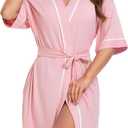 COLORFULLEAF Womens Bamboo Short Robes Lightweight Kimono Cotton Robe Soft Knit Bathrobe Ladies Loungewear with Pockets (Medium, Pink)