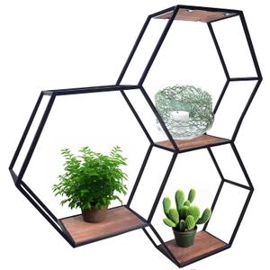 Admired By Nature 3 Tier Floating Shelves Wall Mount Shelf, Farmhouse Shelf for Wall Decor, Display Shelf, Hexagon, Honeycomb Rustic Wood Wall Mounted Organizer for Home Decor, 1 Unit