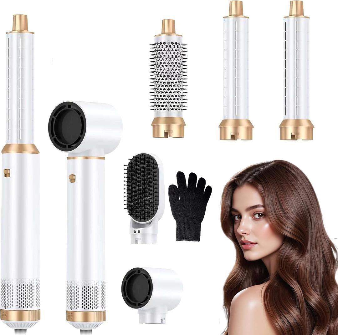 Blow Dryer Brush 5 in 1: Ionic Hot Air Styler Hair Dryer Brush Blow Dryer Set for Curling Volumizing Straightening Styling (White)