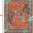 Moynesa Tiger Washable Rugs, 8x10 Area Rugs for Living Room, Soft Large Vintage 8x10 Bedroom Rug, Botanical Non Slip Ultra Thin Floor Carpet for Dining Room Home Office, Rust