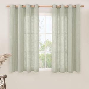 LAMIT Sage Grey Sheer Linen Curtains 54 Inch Length for Bedroom, Bronze Grommet Light Filtering Panels Neutral Drapes for Living Room/Window, 2 Panels Set, 52 x 54 Inch