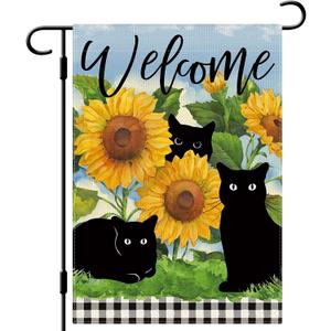 DLZDN Summer Cat Garden Flag Sunflower Black Cat Garden Flag 1218 Inch Double Sided Buffalo Plaid Farmhouse Welcome Yard Flag Spring Summer Seasonal Outdoor Decor