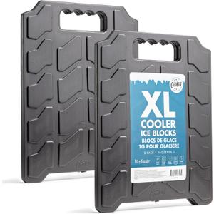 Cool Coolers by Fit & Fresh XL Slim Cooler Ice Blocks, Reusable & Long Lasting XL Ice Packs for Coolers, Slim XL Ice Packs for Cooler Bags, Space Saving, Quick Freeze, 10"x 13", Black, 2PK, Large Cooler Ice