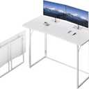 JOYMOOP White Folding Desk - 47.2", No Assembly Large Size Foldable Desk for Home, Office, Wooden Top Folding Computer Desk for Working, Writing, Studying, 47.2" Width