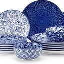 vancasso SELENE Plates and Bowls Set for 6, 24 Pieces Dinnerware Sets, Mircowave and Dishwasher Safe Dishes Set, Porcelain Blue Dinnerware