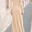 PRETTYGARDEN Womens Dresses Formal Off The Shoulder Long Sleeve Ruched Knit A-Line Maxi Wedding Guest Dress Fall Clothes (Beige, L)