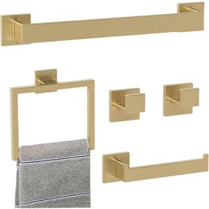 22.2 in Matte Bathroom Accessories Set, Bath Towel Bar Set, Stainless Steel Bathroom Hardware Set, Towel Racks for Bathroom Wall Mounted 5 Pcs (Golden)