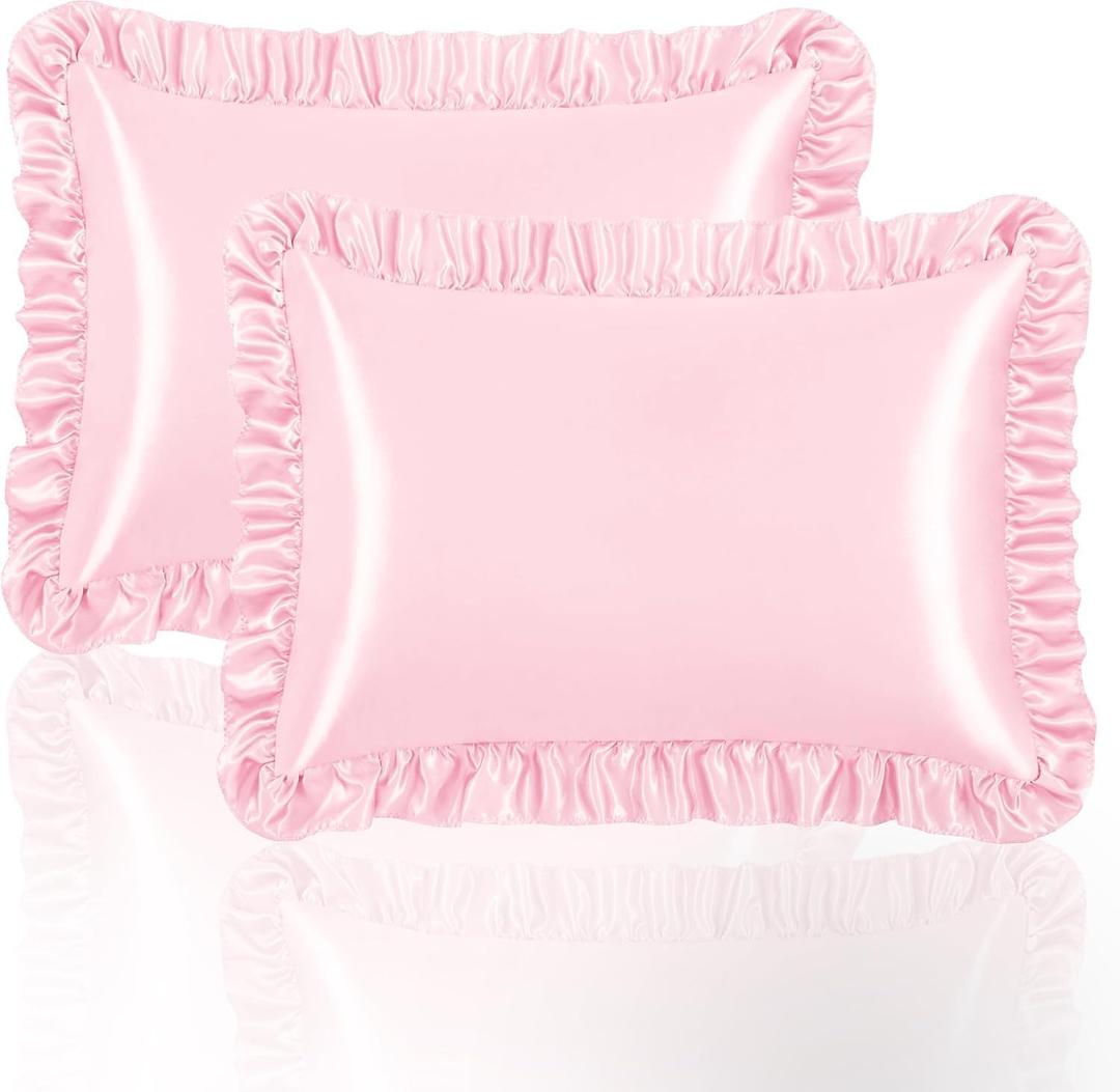 Satin Pillowcase King Size,Pink Silky Soft Cooling Satin-Silk Pillow Cases for Hair and Skin with Envelope Ruffle Closure,Gift for Women Men,2 Pack (20x40,Pink)