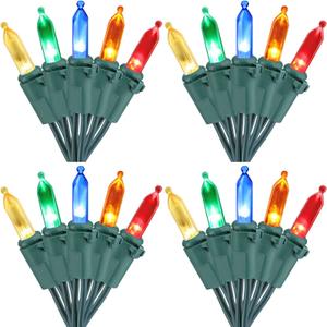 Brizled 4 Pack Color Christmas Lights, 33ft 100 LED Christmas String Lights, 120V UL Certified Multicolor Xmas Tree Light Plugin Mini Xmas Light for Indoor Outdoor Tree Party Home Wedding Decorations