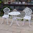 KAILI Patio Bistro Sets 3 Piece cast Aluminum Patio Furniture Outdoor Garden Metal Rust Proof Tables and Chairs White bistro Set (Leaf-White)