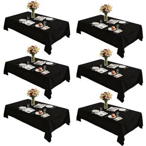 Rectangle Tablecloth 60" x 84", Black Washable Polyester Table Cloth, Wipeable Table Cover for Dining, Wedding, Birthday, Party, Banquet Decor, 6 Pack