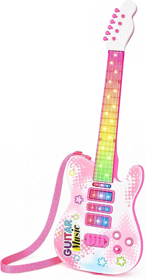 Kids Electric Guitar with 4 Strings Light-Up Music Toy for Girls