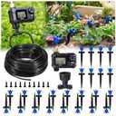 HIRALIY 100FT Drip Irrigation System with Timer, Pressure Compensated Watering Kit with 24 Adjustable Emitters, Quick Connect Garden Irrigation for Raised Beds, Greenhouses and Garden Rows