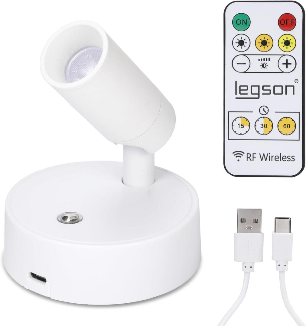 1 Pack Wireless LED Spotlight Indoor with Remote, Rechargeable Up Lights Indoor with Timer& Dimmable, Battery Operated SpotLights Accent Uplighting for Plant, Wall, Artwork, White