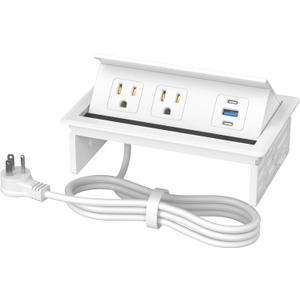 Table Power Outlet Hub PD20W USB-C Fast Charging Station, Recessed Outlet with 2AC Outlets and USB Ports for Conference Room Kitchen Countertop, White