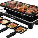 CUSIMAX Raclette Grill Electric Grill Table Portable 2 in 1 Korean BBQ Grill Indoor & Cheese Raclette, Reversible Non-stick plate, Crepe Maker with Adjustable temperature control and 8 Paddles (Black)
