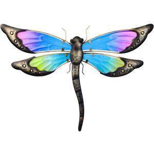 MUMTOP 18 Inch Metal Dragonfly Wall Decor, Inspiational Wall Sculpture Hanging Glass Wall Art for Indoor Outdoor Home Living Room Office Yard Garden