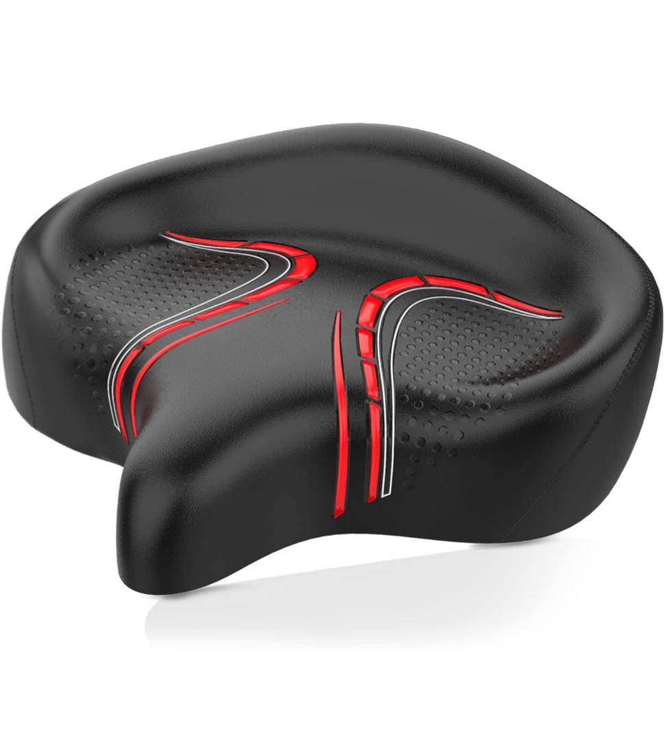 BLUEWIND Oversized Bike Seat, Wide Bicycle Saddle Novel Backrest Design for Electric Bike, Universal Fit Exercise Bike or Road Stationary Bike Seat Cushion for Men & Women