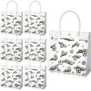 Lyksgir 24 Pcs Soccer Gift Bags Bulk, Soccer Clear Goodie Bag with Handles, Sport Party Favor Bag, PVC Reusable Sport Themed Treat Bags for Team Snack Birthday Gifts, 8x8x3.15''