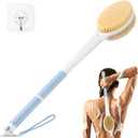 Back Scrubber Body Shower Brush: Anti Slip Long Handle Bath Brush with Stiff and Soft Bristles - Showering Exfoliator Wet or Dry Brushing for Women, Men, Elderly (Blue) (18.1 in-Blue)