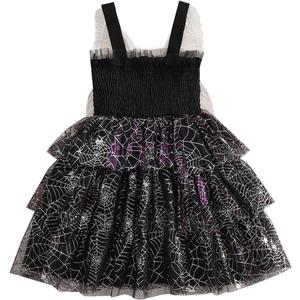 Toddler Baby Girl Halloween Outfit Bat Ghost Smocked Sleeveless A-line Layered Tulle Tutu Dress with Butterfly Wing (6-12 Months)