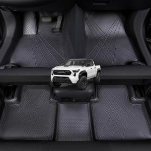 EKR Custom Floor Mats for Toyota Tacoma Double Cab 2024-2026, Front & 2nd Row Luxury Car Floor Mat Fit Tacoma 2024 2025 2026 - Leatherette Floor Liners (Black)