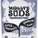 Molly's Suds Dishwasher Pods | Clean Dishwasher Detergent, Cuts Grease & Rinses Clean (Residue-Free) for Sparkling Dishes | 60 Auto-Release Tabs (Unscented)