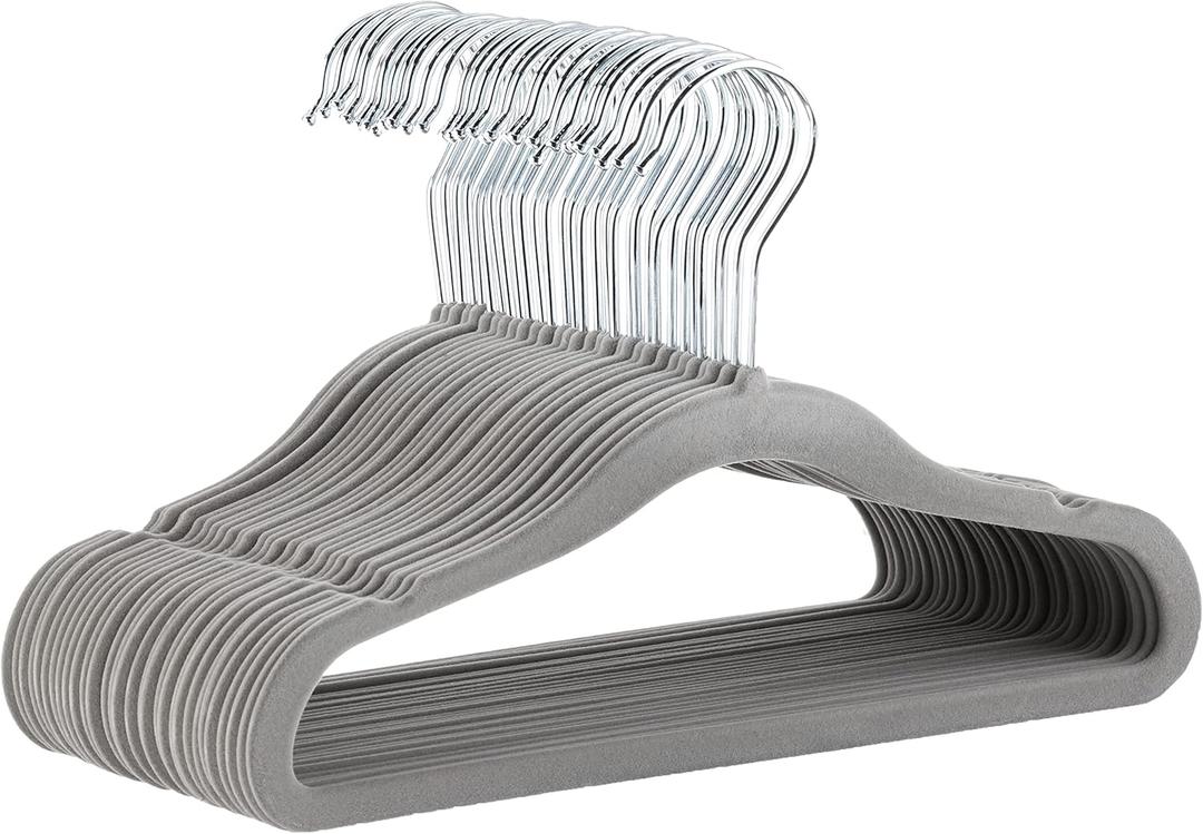 Amazon Basics Kids Velvet, Non-Slip Clothes Hangers (baby/toddler), 11.6 inches (for baby clothes), Pack of 30, Gray