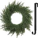 25 Norfolk Christmas Wreath with Lights Hanger for Front Door Artificial Real Touch Pine Greenery Branches Winter Outdoor Dcor Indoor Wall Decorations