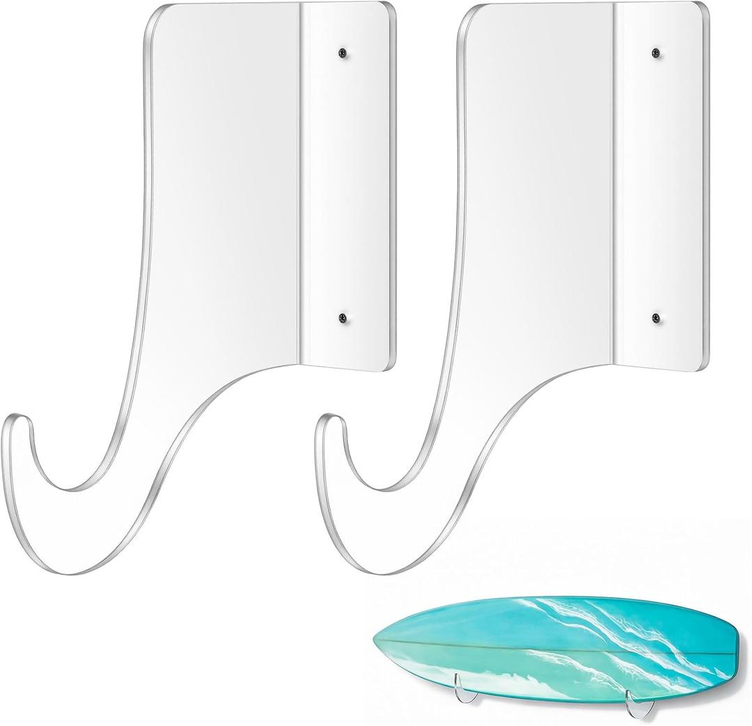 Gerrii Invisible Surfboard Wall Mount, Clear Acrylic Surf Board Rack for Wall, Surfboard Holder for Longboard Shortboard Snowboard, 2 Pack