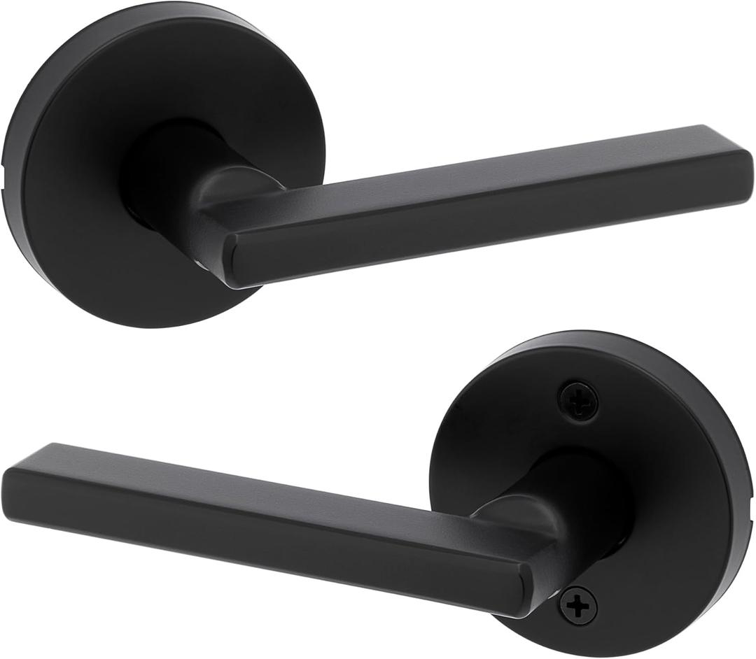 Kwikset Halifax Interior Passage Door Knob, Round Handle for Closet and Hallway Doors, Non-Locking Doorknob in Matte Black, with Microban Protection (1 Pack)
