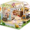 Flever Dollhouse Miniature DIY House Kit Creative Room with Furniture for Romantic Valentine's Gift (Cat Cafe Garden)