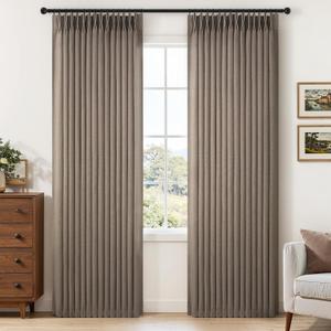 Linen Pinch Pleated Curtains 92 Inches Long for Living Room 2 Panel Set Cottage Core Flax Double Pleated Drapes Back Tab Floor to Ceiling Semi Sheer Curtains for Dining Bedroom Chocolate Brown