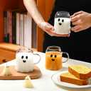 4 Pcs Halloween Ghost Coffee Mug Glass Cup with Handle Heat Resistant Coffee Tea Milk Cups Halloween Accessories Birthday Gifts for Home Office Drinking