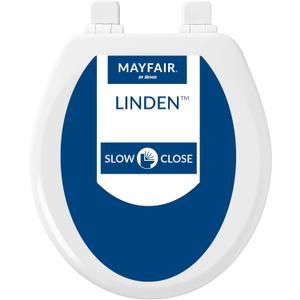 Mayfair Linden Slow Close Toilet Seat, Non Slip Heavy Duty Wood, Easy Install, Round, White
