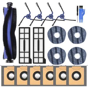 19 Pack X10 Pro Omni Replacement Parts Compatible with Eufy X10 Pro Omni Robot Vacuum Cleaner Accessories, 1 Main Roller Brush, 4 Mop Pads, 4 Side Brushes, 2 Hepa Filters, 6 Dust Bags, 2 Tool