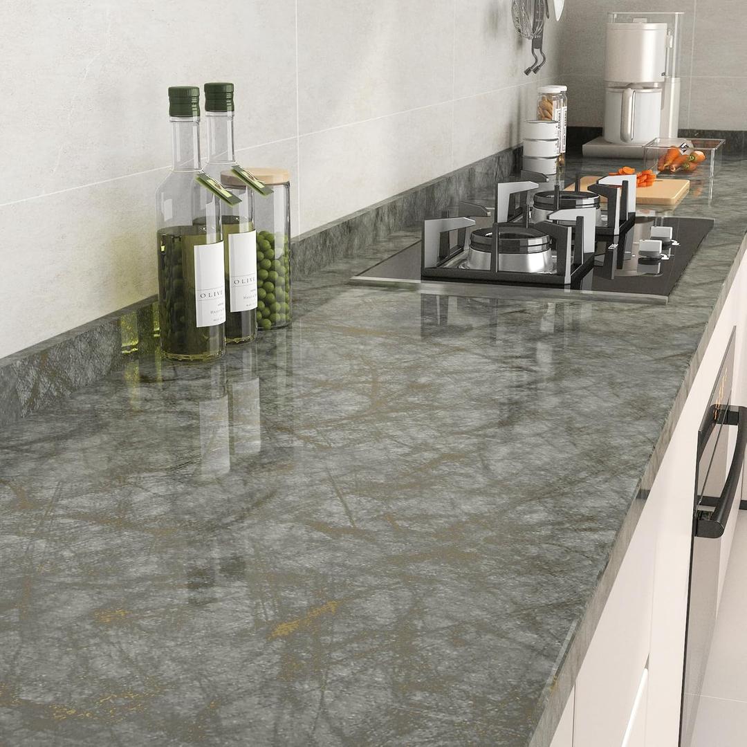 ReWallpaper Marble Contact Paper Peel and Stick Removable Waterproof Gray Gold Marble Vinyl Wrap for Countertops Kitchen Backsplash Cabinets Desk Table Vanity Rental Home Apartment DIY 15.8in X 10ft