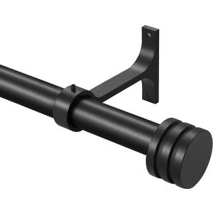 Single Curtain Rods 28-48 Inches,1 inch Heavy Duty Adjustable Window Drapery Rod, Modern Round Decorative Windows Curtains Rods, Frosted Black