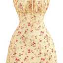 SOLY HUX Women's Vintage Floral Dress Summer Cap Sleeve Mini Dresses Going Out Beach Short Dress, Large, Yellow Floral