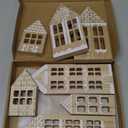 7 Pcs Christmas Village Houses Wooden Christmas Village Set Gingerbread House Decor Wood Ginger Bread Decor Winter Desk Shelf Ornament for Home Office Coffee Bar Tabletop(Gingerbread Colors)