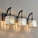 Crystal Vanity Lights 3-Light Black Bathroom Vanity Lights Modern Crystal Bathroom Light Fixtures Over Mirror 23.62" Long Vanity Light for Bathroom