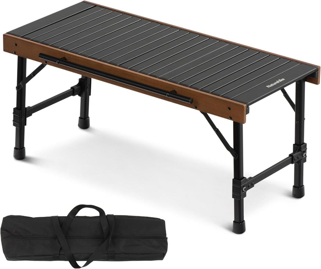 Naturehike IGT Camping Table, Fold up Lightweight, Aluminum Alloy+Wood, 4-6 Person Portable Table with Carry Bag for Outdoor, Folding Square Table, Picnic Backyards BBQ Camp Kitchen