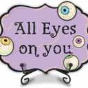 2 x Halloween Spooky Wooden Decoration & Gift -All Eyes On You Sign With 2 DIY Stickable Wood Decor & A Metal Support-Horror Wooden Home Bar Decoration-Halloween Party Welcome Decor-A07