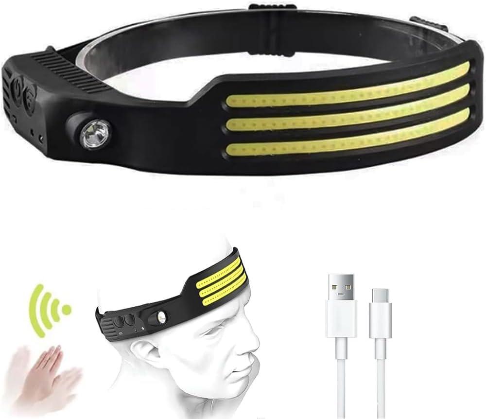 LED Headlamp Rechargeable,Headlamp 1200L White Light 5 Modes,270° Wide Angle Lighting,1200mAh Battery,Soft Silicone,Adjustable Headband,Suitable for Running,Fishing,Cycling,Climbing,Car Repai