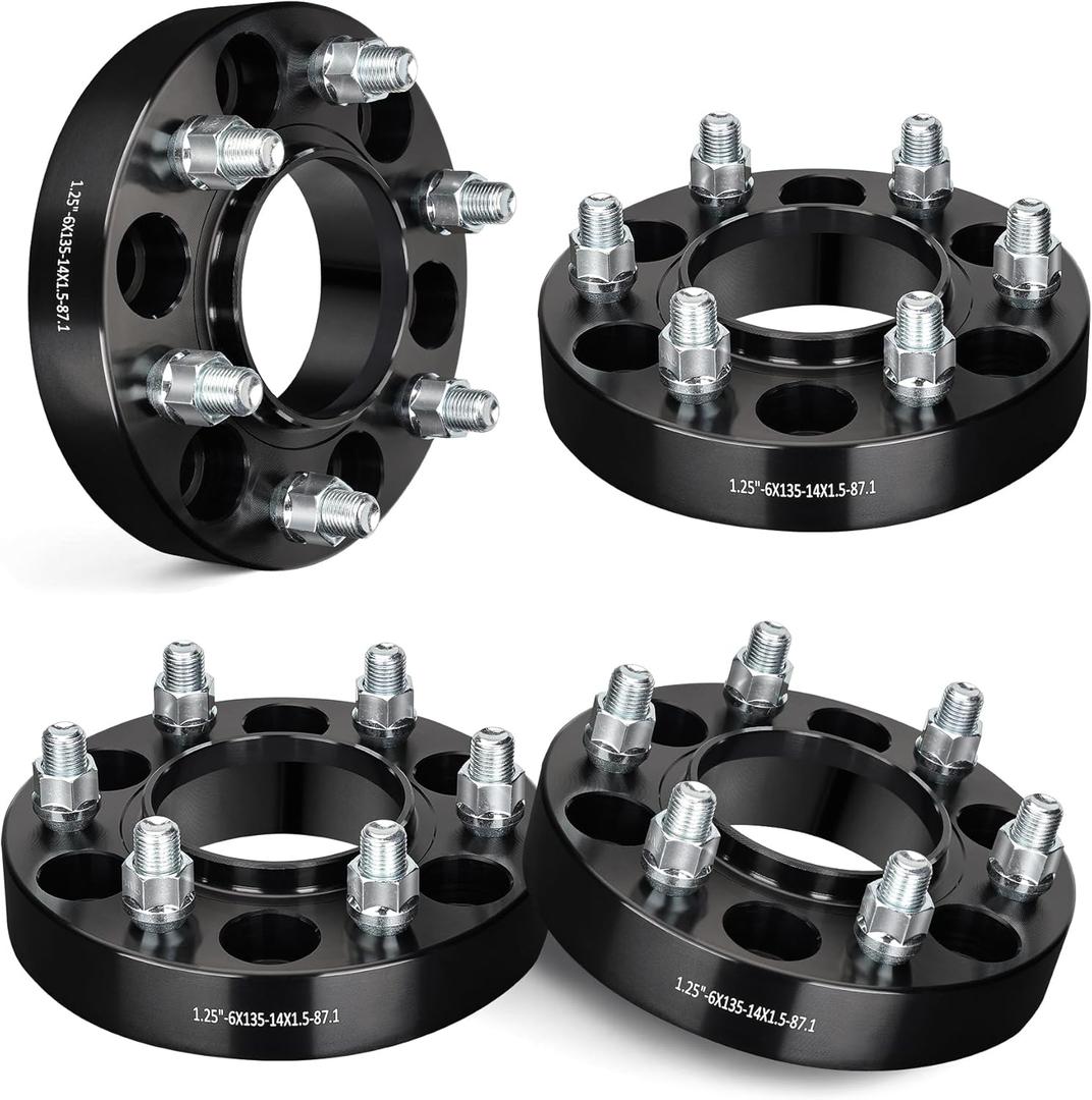 EVIL ENERGY 6x135 Wheel Spacers 1.25 inch Compatible for F150 2015-2024, 6x135 mm Hubcentric with Lip 6 Lugs 87.1 mm Hub Bore M14x1.5 Studs Black